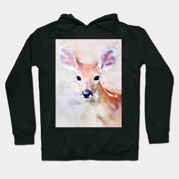 Dramabite Watercolor deer fawn roe elk bird artsy artistic painting wildlife Hoodie by dramabite